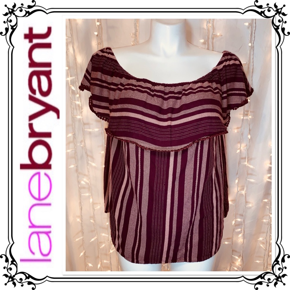LANE BRYANT ⭐️ Ruffle Collar Purple Striped Blouse